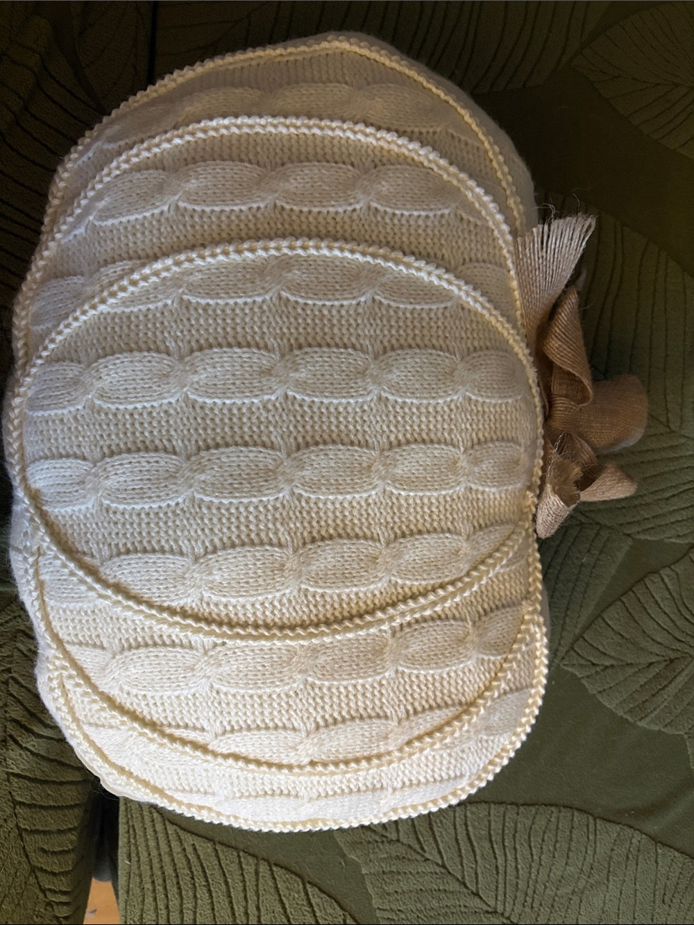 Cable-Knit Pumpkin Accent Pillow with Burlap  Bow - Cream